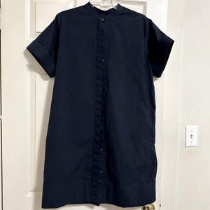 Everlane Women's blue cotton collarless belt shirt dress 10